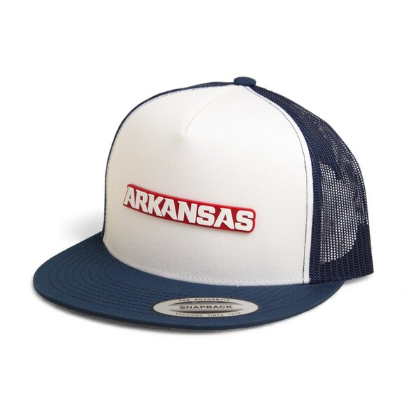 Arkansas Razorbacks ARKANSAS White Snapback Flat Bill Trucker Hat- White/ Navy - Picture 2 of 3
